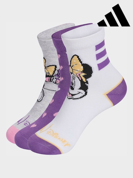 adidas White Little Kids Disney Minnie Mouse Crew 3 Pack Socks (H62195) | AED58