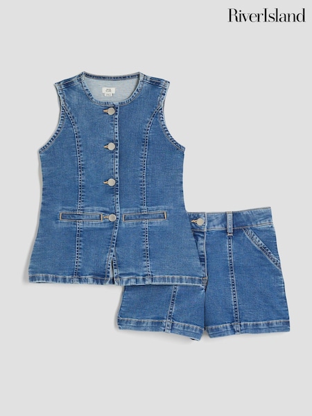 River Island Blue Girls Smart Waistcoat Top and short set (H62242) | AED227
