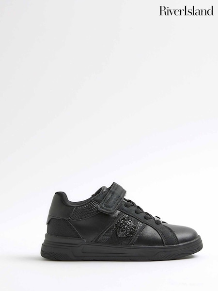 River Island Black Faux Leather Lion Head Trainers (H62252) | AED105