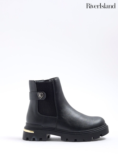 River Island Black Girls Heart Strap Chelsea Boots (H62260) | €37