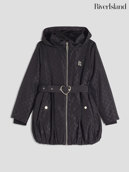 River Island Black Girls Monogram Bubble Hem Coat (H62270) | €50
