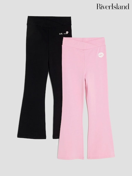 River Island Black Girls Cross Front Kickflare Trousers 2 Pack (H62277) | €25