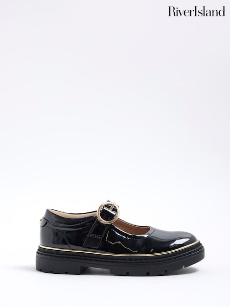 River Island Black Girls Oval Buckle Mary Jane Shoes (H62285) | €37