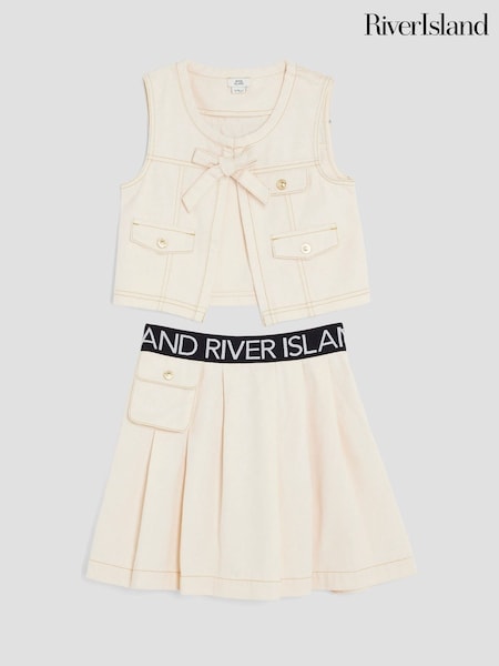 River Island Cream Girls Gilet Waistband Skirt Set (H62297) | AED210