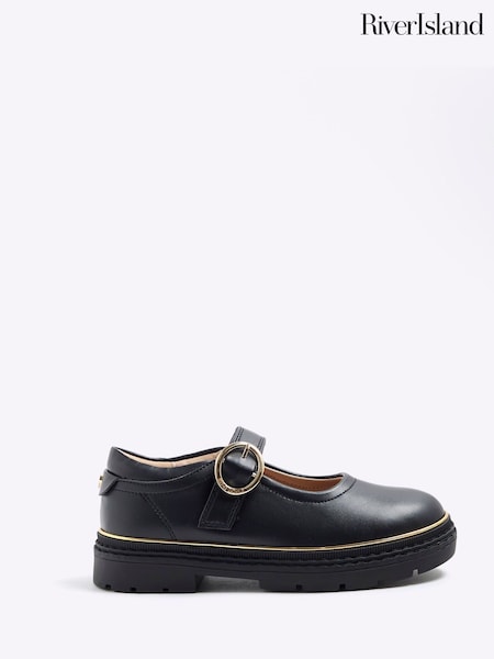 River Island Black Girls Oval Buckle Mary Jane Shoes (H62299) | €37