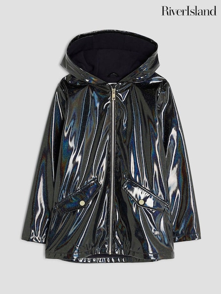 River Island Black Girls Glitter Rainmac Coat (H62301) | €45