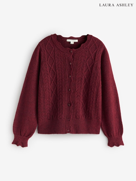 Laura Ashley Burgundy Red Pointelle Button Through Scallop Cardigan With A Touch Of Wool (H62412) | €59.50