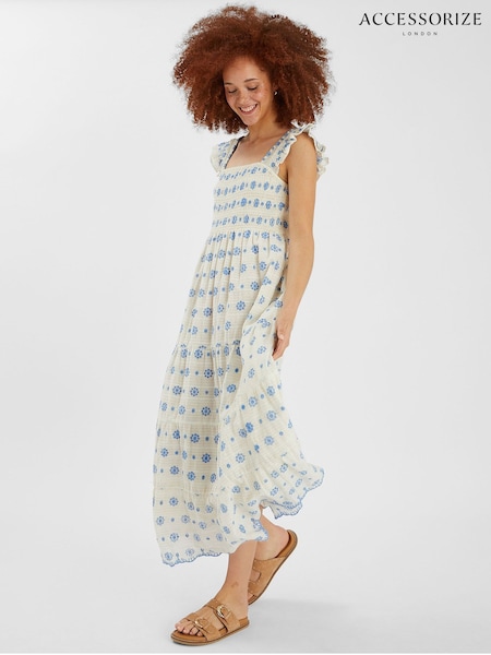 Accessorize White Broderie Smocked Metallic Maxi Dress (H62419) | 3,905 UAH