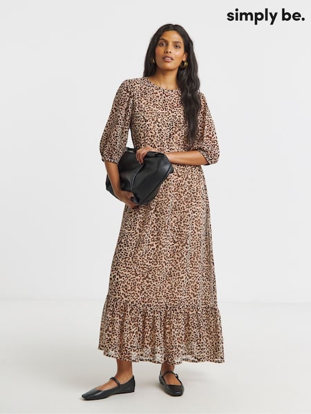 Simply Be Animal Short Sleeve Tiered Georgette Maxi Dress (H62472) | €69