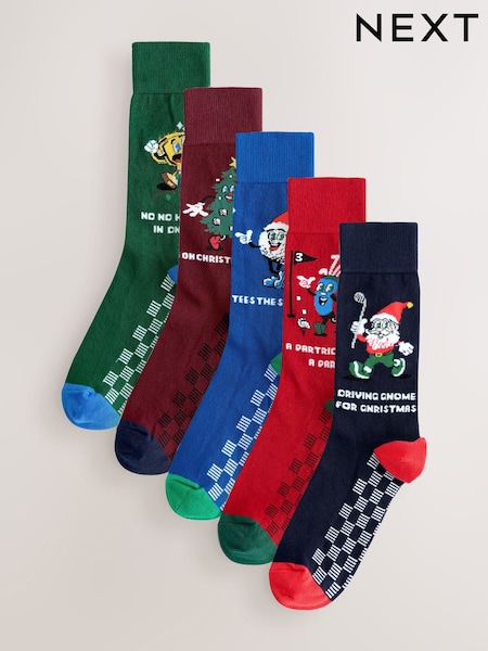 Blue/Green/Red Golf Novelty Christmas Pattern Socks 5 Pack (H62474) | R$ 135