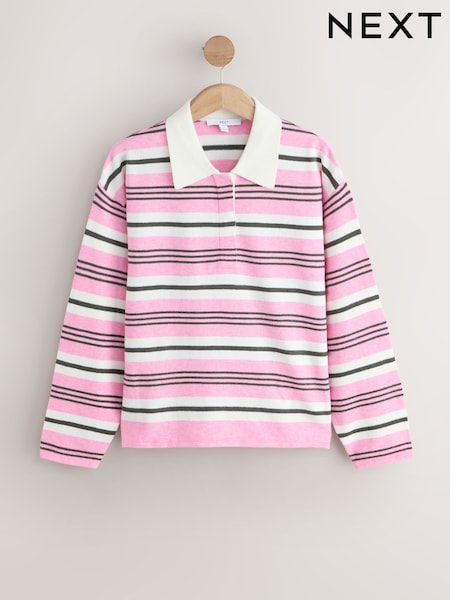 Pink Stripe Supersoft Knitted Long Sleeve Polo Top (H62548) | 141 QAR