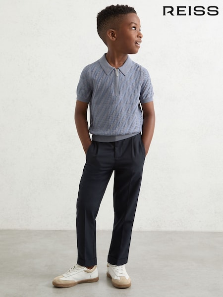 Reiss Navy Brighton Relaxed-Fit Pleated Tapered Trousers (H62745) | 279 QAR