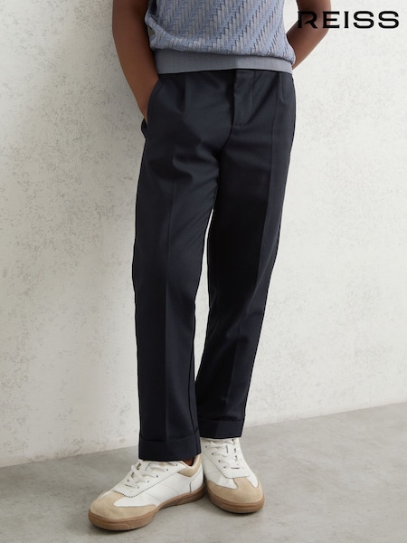 Reiss Navy Brighton Relaxed-Fit Pleated Tapered Trousers (H62746) | 309 QAR