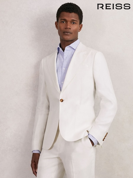 Reiss White Hamlet Slim Fit Lyocell Linen Single Breasted Suit Blazer (H62753) | €525