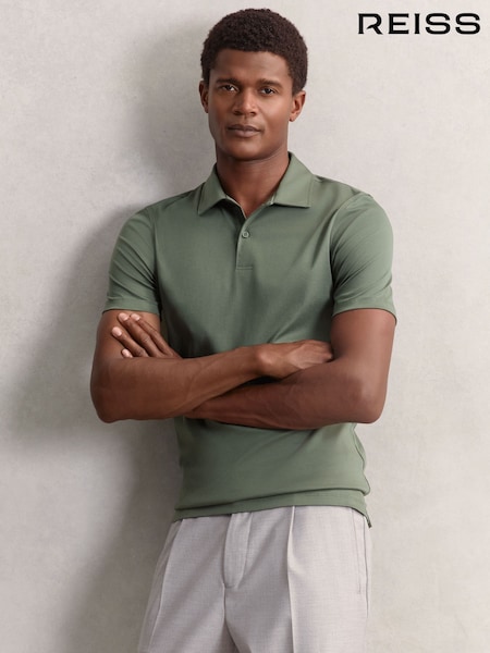Reiss Kale Green Earl Cotton Short-Sleeve Polo Shirt (H62764) | AED490