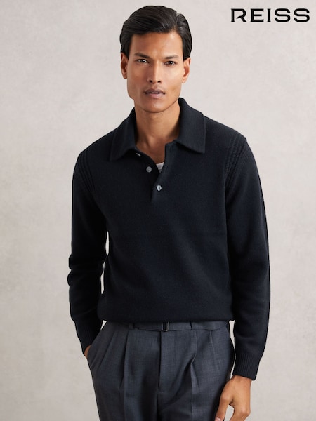 Marinha - Reiss Deansgate Wool-Blend Polo Jumper with Cashmere (H62783) | R$ 1.365