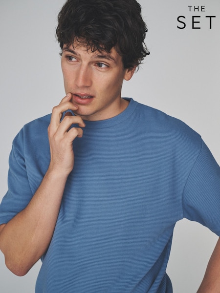 The Set 2 Pack Cotton Relaxed Fit Crew Neck TShirt Blue/Stone (H62853) | $70