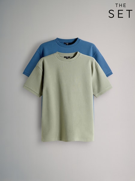 The Set 2 Pack Cotton Relaxed Fit Crew Neck TShirt Blue/Green (H62854) | $70