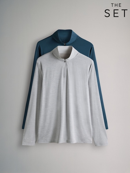 The Set 2 Pack Activewear Zip Neck Tops Grey/Navy (H62858) | €35