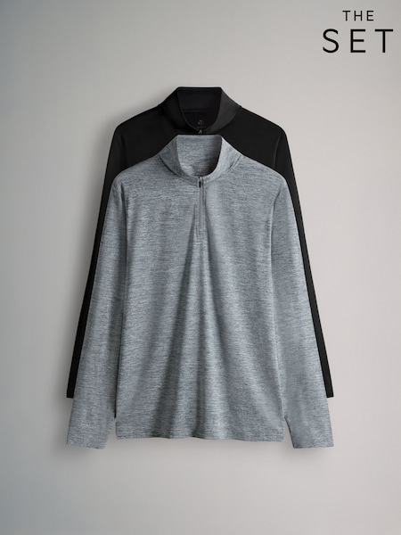 The Set 2 Pack Activewear Zip Neck Tops Black/Grey (H62859) | €35