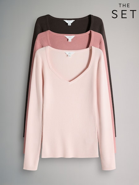 The Set 3 Pack Knitted Sweatheart Long Sleeve Tops (H62870) | 221 ر.س.