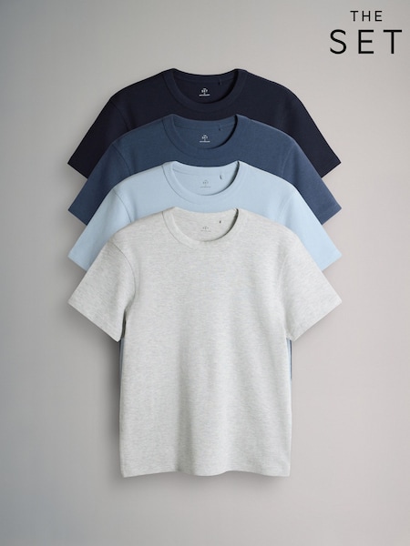 The Set 4 Pack Regular Fit Crew Neck Waffle TShirts Blue/White (H62873) | SGD 52