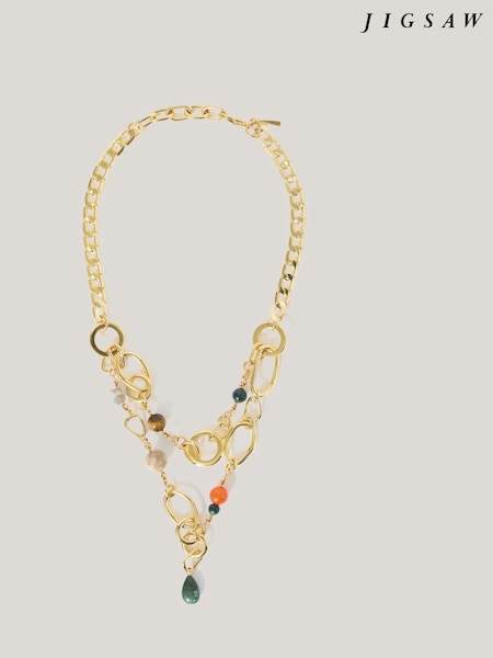 Jigsaw Gold Tone Mixed Loop Double Necklace (H62874) | €154