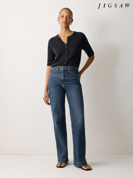 Jigsaw Blue Cotton Luxe Half Sleeve Cardigan (H62878) | €87