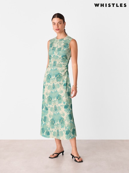 Whistles Light Green Petite Floral Print Textured Midi Dress (H62941) | R$ 1.570