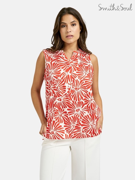 Smith & Soul Orange Sleeveless V-Neck Cotton Blouse (H63007) | R$ 740