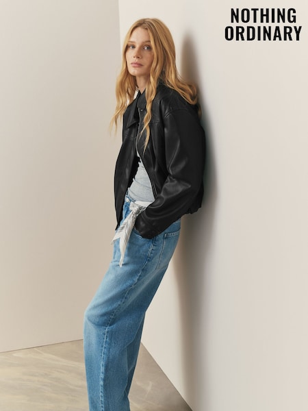 Темний флот - Nothing Ordinary Faux Leather Bubble Hem Bomber Jacket (H63034) | 5 948 грн