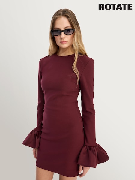 Roșu - Rotate Beaded Long Sleeve Mini Dress (H63040) | 2,048 LEI