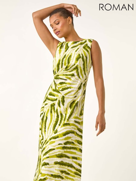 Roman Green Abstract Side Pleat Midi Dress (H63056) | €69