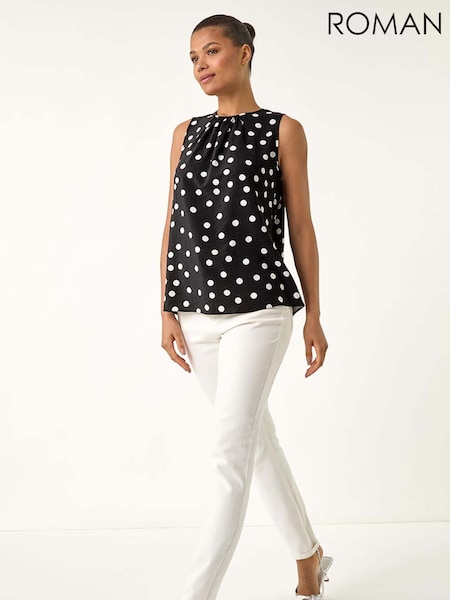 Preto - Roman Spot Print Tie Detail Vest Top (H63058) | R$ 385