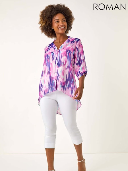 Roman Blurred Print Frill Blouse (H63059) | 335 LEI
