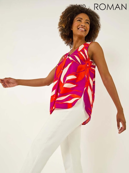 Roman Floral Print Pleat Front Vest Top (H63070) | R$ 385