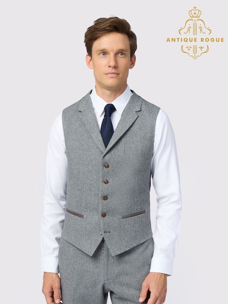 Antique Rogue Grey Herringbone Tweed Waistcoat (H63078) | €118