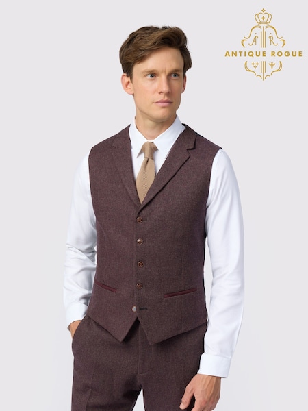 Antique Rogue Red Herringbone Tweed Waistcoat (H63082) | € 139