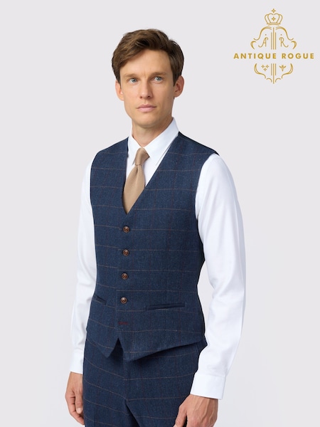 Antique Rogue Blue Ezra Check Waistcoat (H63089) | € 139