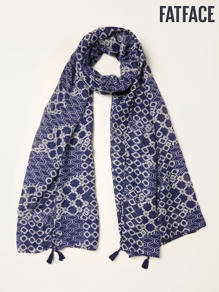 FatFace Navy Blue Geometric Textured Scarf (H63103) | €33