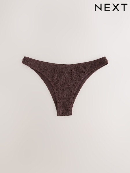 Chocolate Brown Crinkle Brazilian High Leg Bikini Bottoms (H63192) | SGD 26