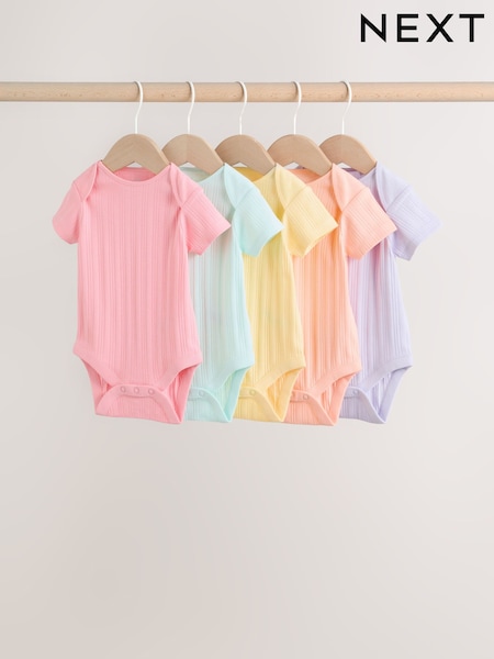 Multi Pastel 5 Pack Short Sleeve Baby Bodysuits (H63234) | 73 QAR - 83 QAR