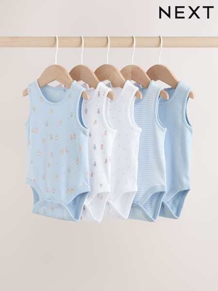 أزرق - 5 Pack Baby Bear Vest Bodysuits (H63253) | ‏57 ر.ق. - ‏68 ر.ق.