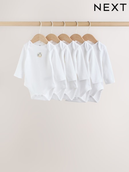 White Long Sleeve Baby Bodysuits 5 Pack (H63257) | €26 - €29