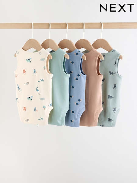 Blågrønn Blå - Miniprint Baby Vests 5 Pack (H63258) | kr267 - kr301
