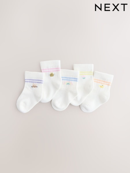 White Baby Socks 5 Pack (0mths-2yrs) (H63267) | AED33