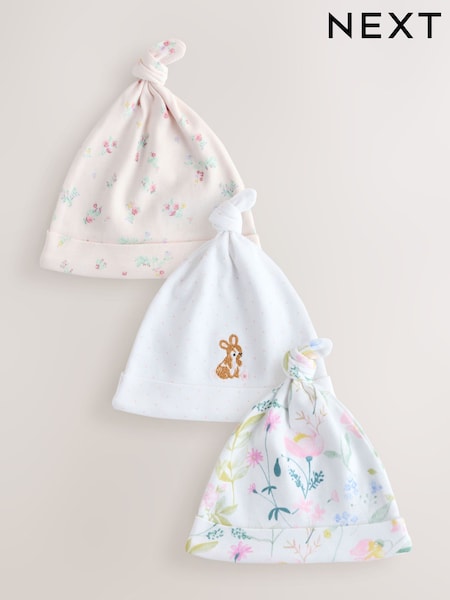 Pink Tie Top Baby Beanie 3 Pack (0-12mths) (H63269) | LEI 45