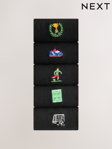 Black Football Fun Embroidered Socks 5 Pack (H63284) | AED61