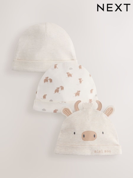 Neutral Hamish Baby Beanies 3 Pack (0-12mths) (H63288) | AED41