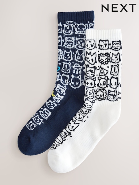 White/Purple Tot Cat Cushioned Sole Sports Socks 2 Pack (H63363) | AED44